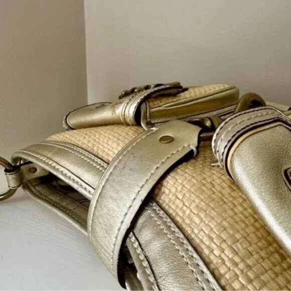 COACH LEGACY STRAW RAFFIA GOLD LEATHER SHOULDER HANDBAG PURSE - Picture 15 of 15
